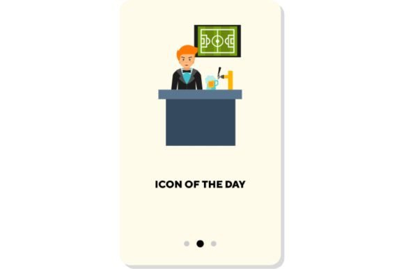Beer Bar Flat Icon: Bartender at Bar Iso